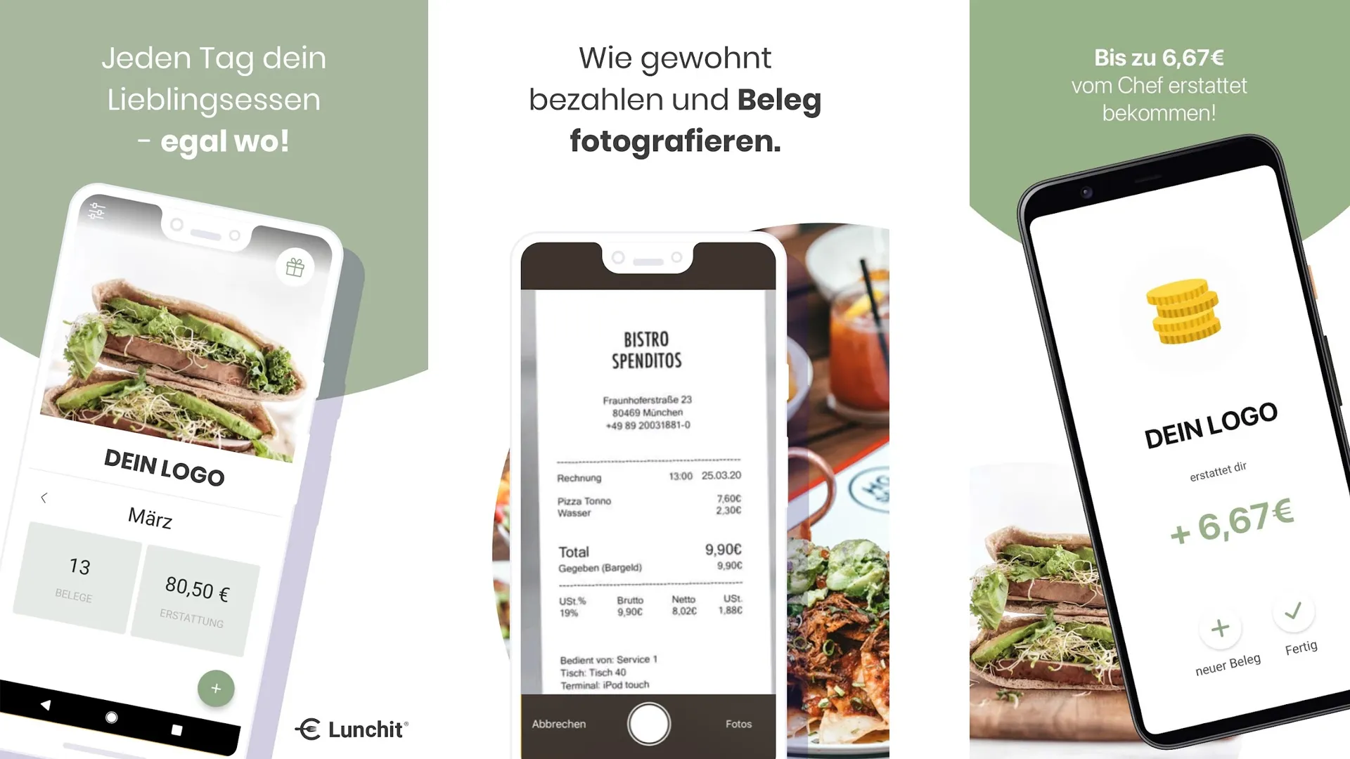 Ein Mitarbeiter verwendet die Lunchit-App, um ein Essen von einem lokalen Restaurant zu kaufen, hervorhebend die Flexibilität und Bequemlichkeit des Dienstes.